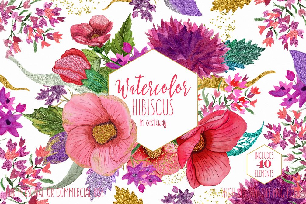 1006x671 Tropical Hibiscus Watercolor Floral Clipart Commercial Use Clip