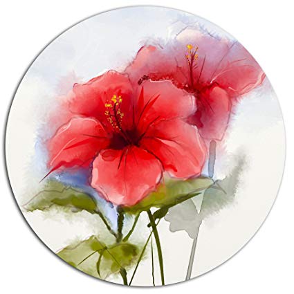 425x425 Designart Mt15041 C23 Watercolor Painting Red Hibiscus Flower
