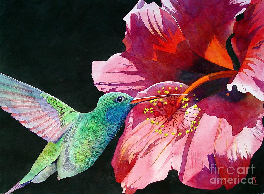 900x660 Hummingbird And Hibiscus Painting By Robert Hooper