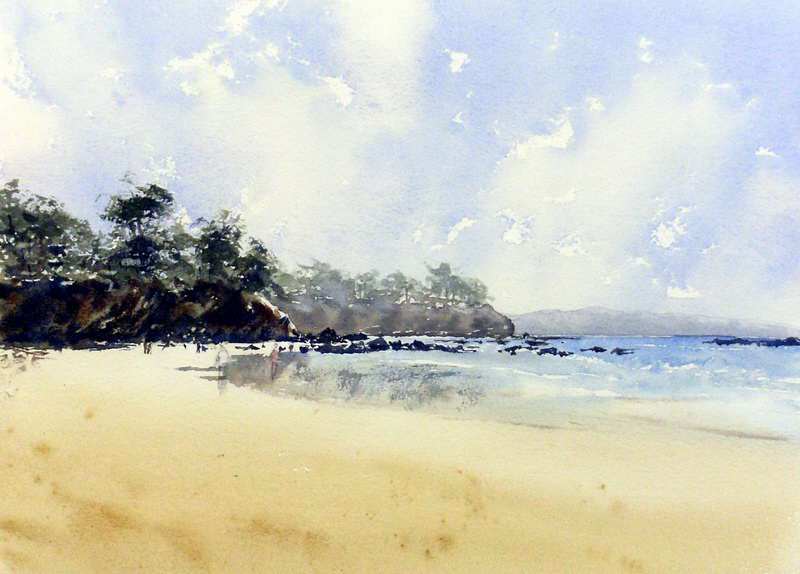 800x574 Painting Foreground Hill And Cliff Surf Beach Watercolor