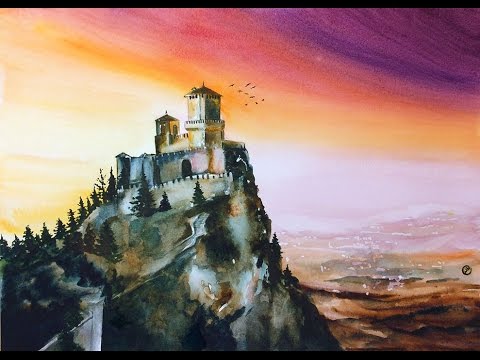 480x360 Watercolor Castle On A Hill Painting Demonstration