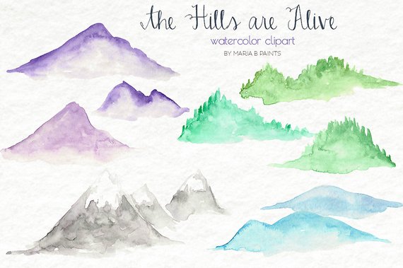 570x379 Watercolor Hills Clip Art Mountains Nature Simple Rolling Etsy