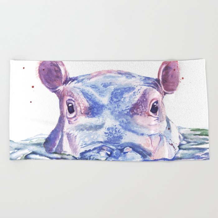700x700 Happy Hippo Watercolor Painting Beach Towel By Soliloquyshoppe