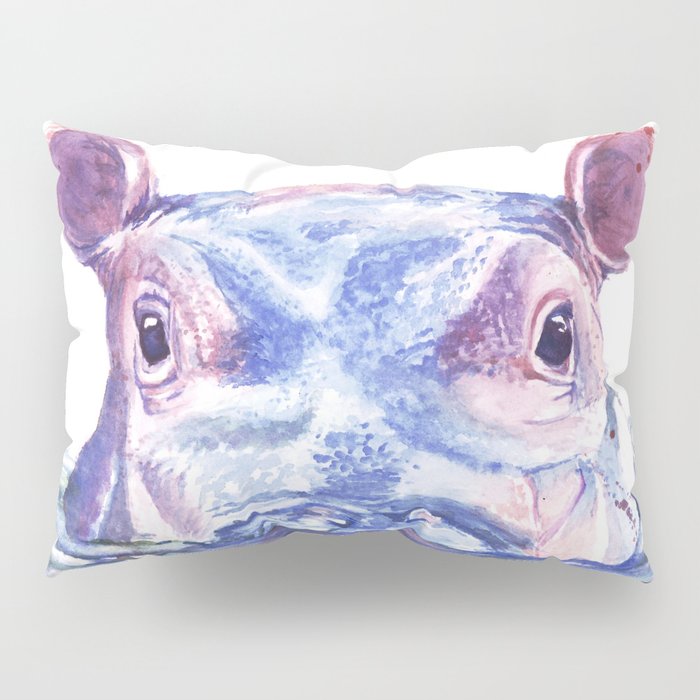 700x700 Happy Hippo Watercolor Painting Pillow Sham By Soliloquyshoppe