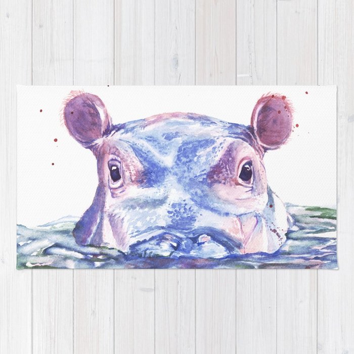 700x700 Happy Hippo Watercolor Painting Rug By Soliloquyshoppe Society6