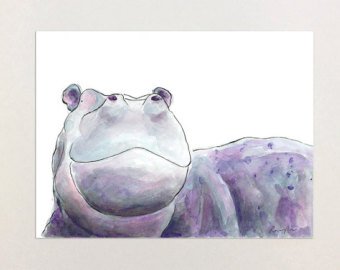 340x270 Watercolour Hippo Etsy