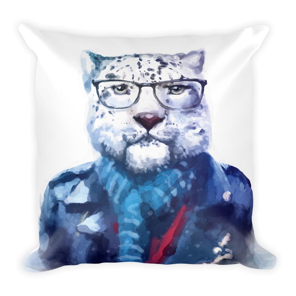 1000x1000 Hipster Watercolor Cat With Glasses And Blue Scarf Square Pillow