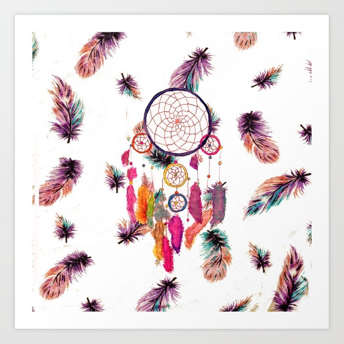 700x700 Hipster Watercolor Dreamcatcher Feathers Pattern Art Print By