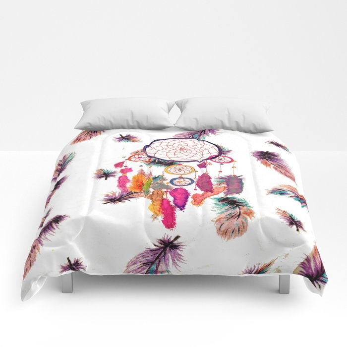700x700 Hipster Watercolor Dreamcatcher Feathers Pattern Comforters By