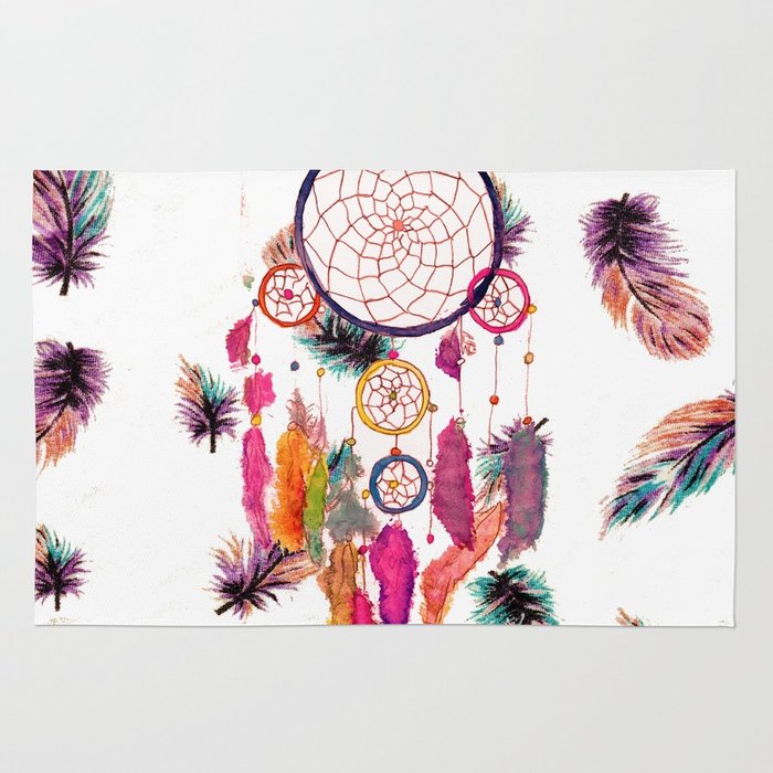 700x700 Hipster Watercolor Dreamcatcher Feathers Pattern Rug By Girlytrend