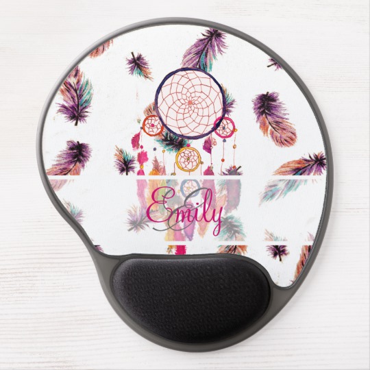 540x540 Monogram Hipster Watercolor Dreamcatcher Feathers Gel Mouse Pad