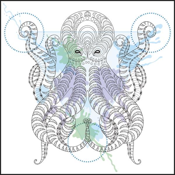 600x600 Pretty Hipster Watercolor Tribal Henna Octopus Cartoon Icon Vinyl