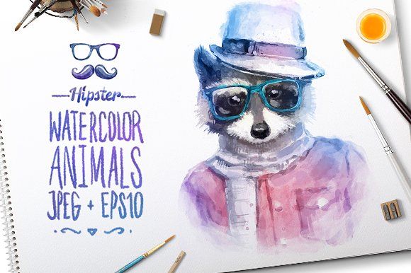 580x386 Watercolor Hipster Animals Raccoon Graphics Cute Fashion Hipster