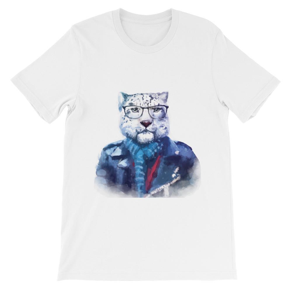 1000x1000 Hipster Watercolor Cat With Glasses And Blue Scarf Short Sleeve T