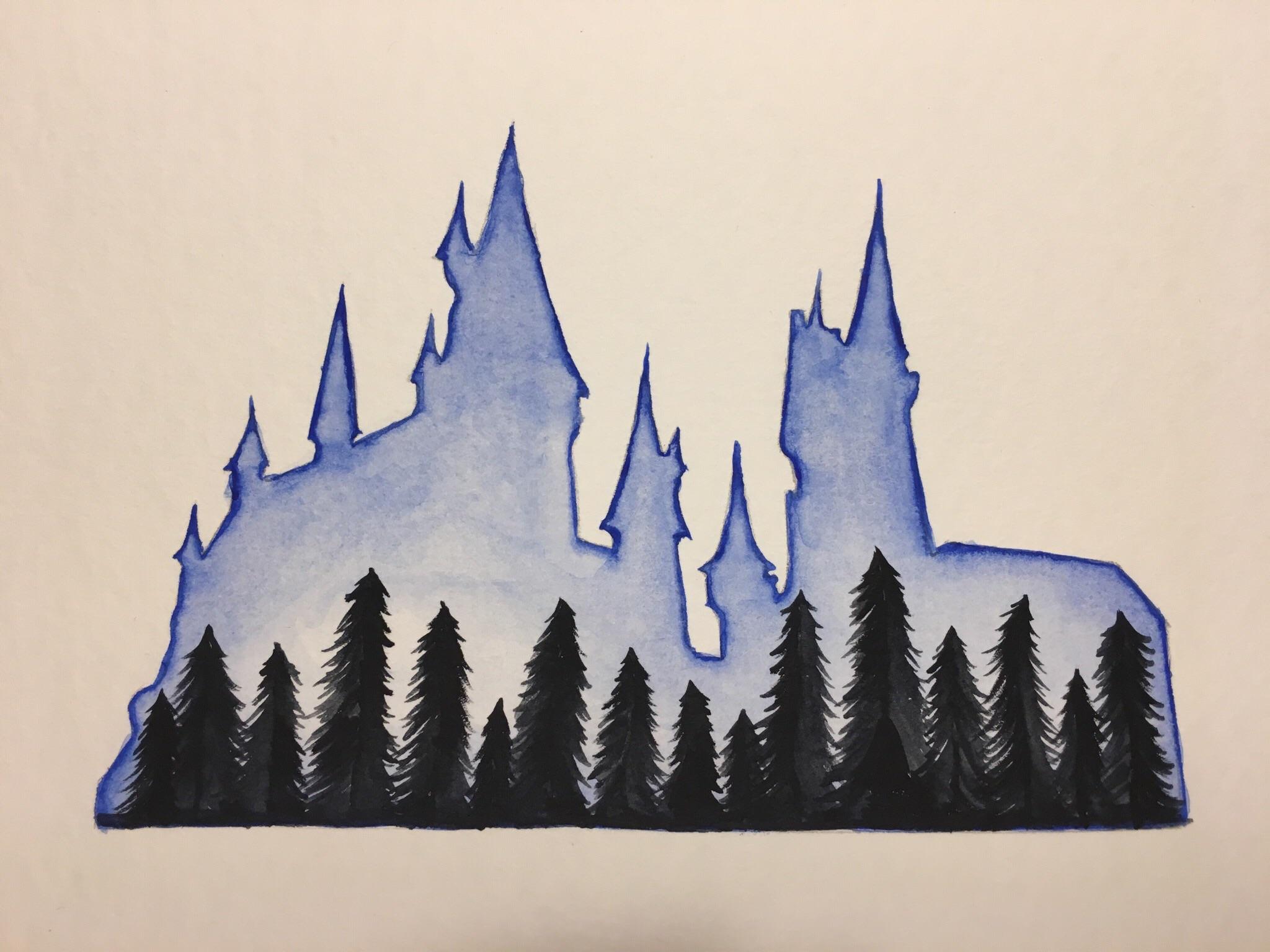 2048x1536 Hogwarts Silhouette In Watercolor Harrypotter