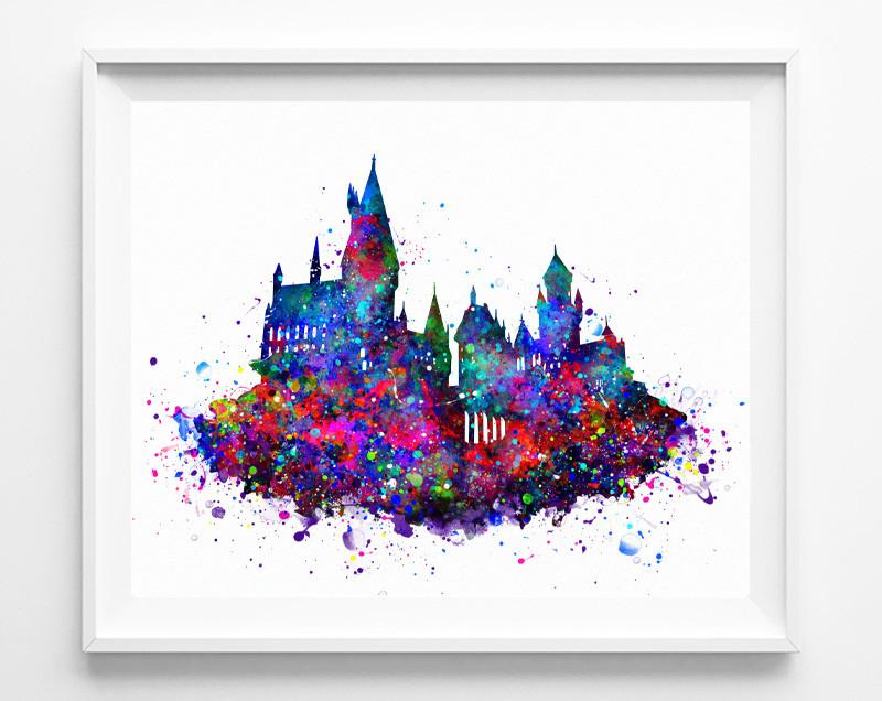 800x636 Harry Potter Poster Hogwarts Castles Art Print Watercolor Painting