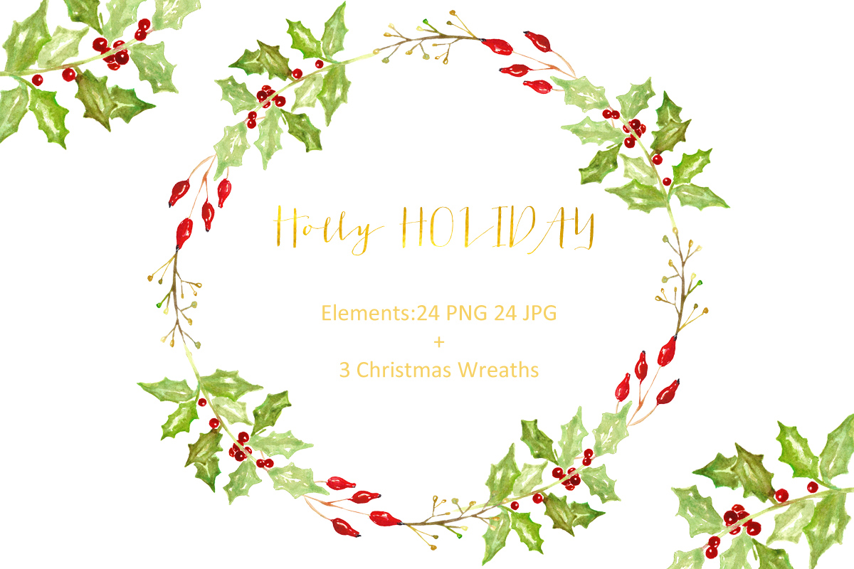1200x800 Holly Holiday. Christmas Watercolor Clipart. By Labfcreations
