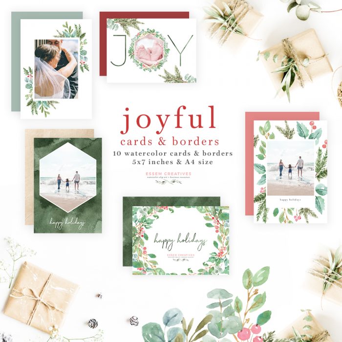 700x700 Watercolor Christmas Photo Card Templates Essem Creatives