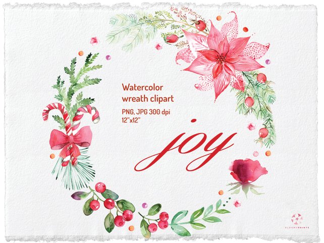 642x482 Watercolor Christmas Wreath Watercolour Clipart Holiday Etsy
