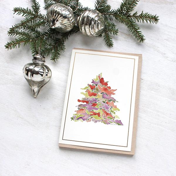 600x600 Watercolor Tree Holiday Cards Trowel And Paintbrush