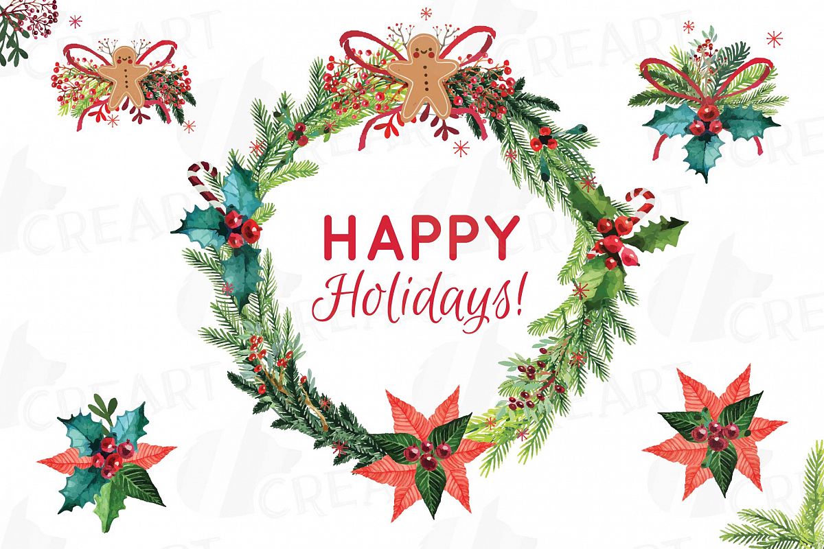 1200x800 Christmas Wreath Clip Art, Holiday Wreath, Watercolor Pine Wood