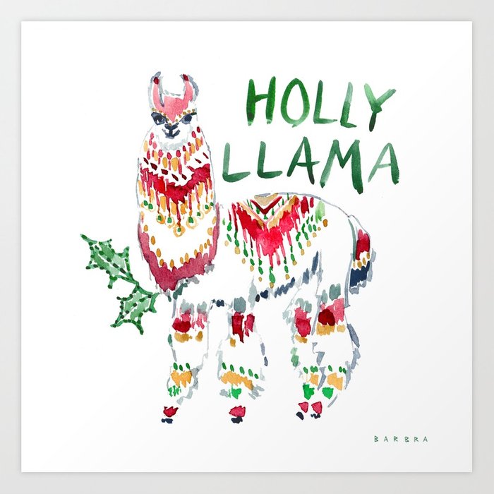 700x700 Holly Llama Holiday Watercolor Art Print By Barbraignatiev Society6