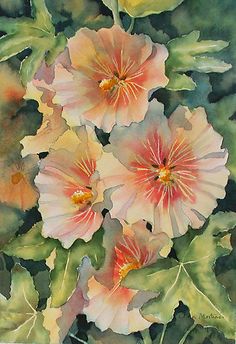 236x344 Jane Freeman Watercolour Painting Of Hollyhocks (Canadian Spelling