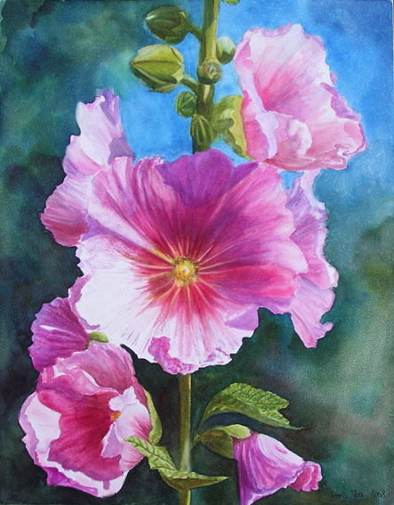 443x567 Pink Hollyhock Watercolor Amp Oil Paintings Of Roses And Flowers