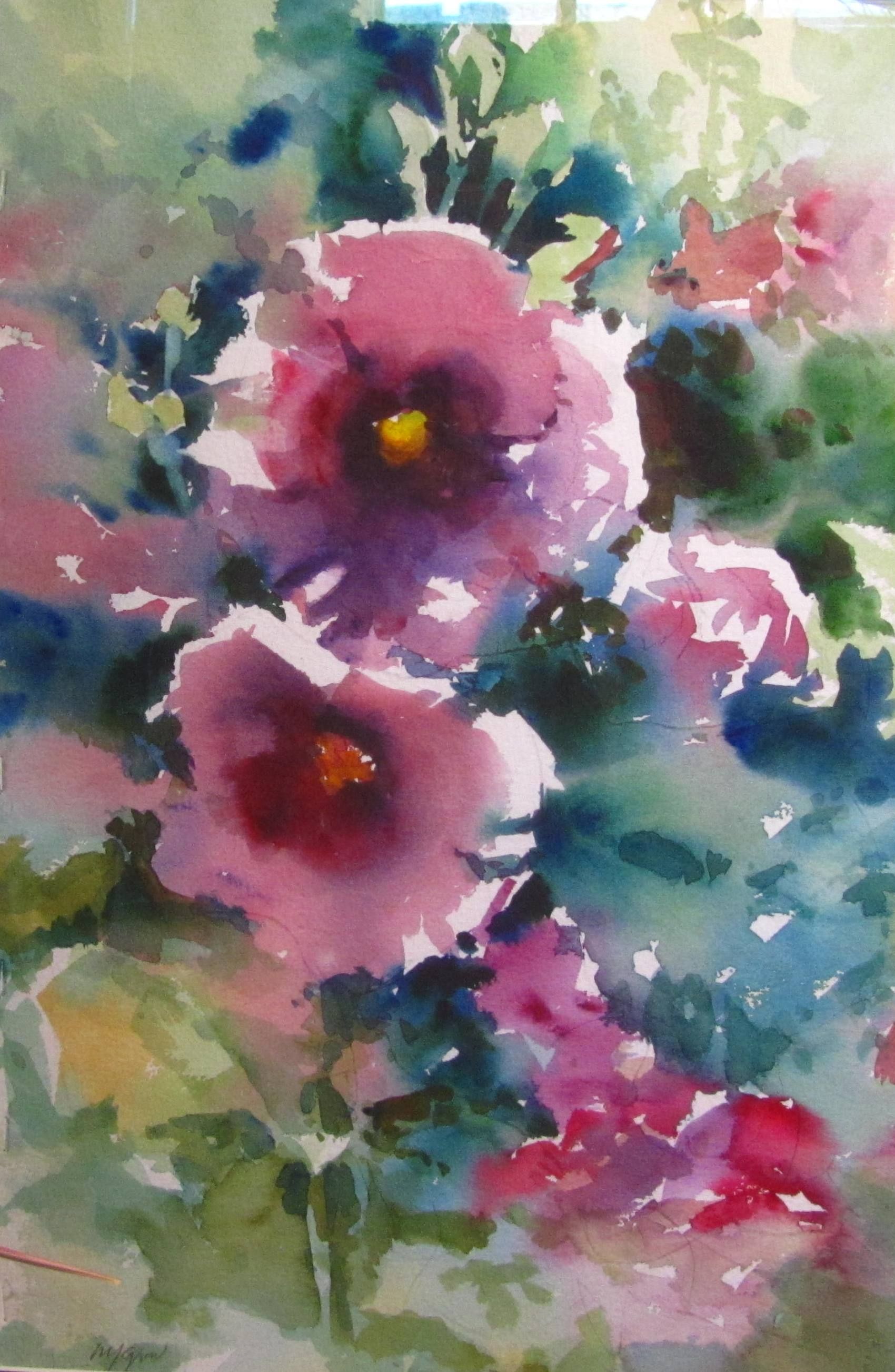 1700x2605 Related Image Kwiaty Hollyhock, Watercolor And