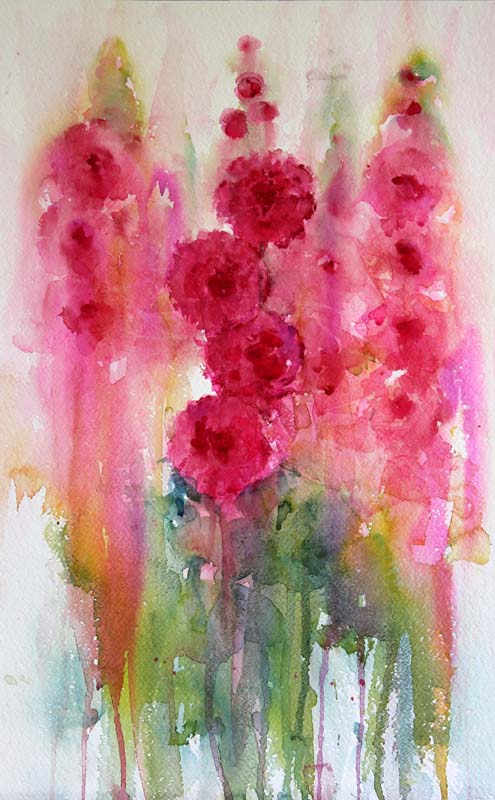 495x800 Watercolours With Life Hollyhocks In Watercolour