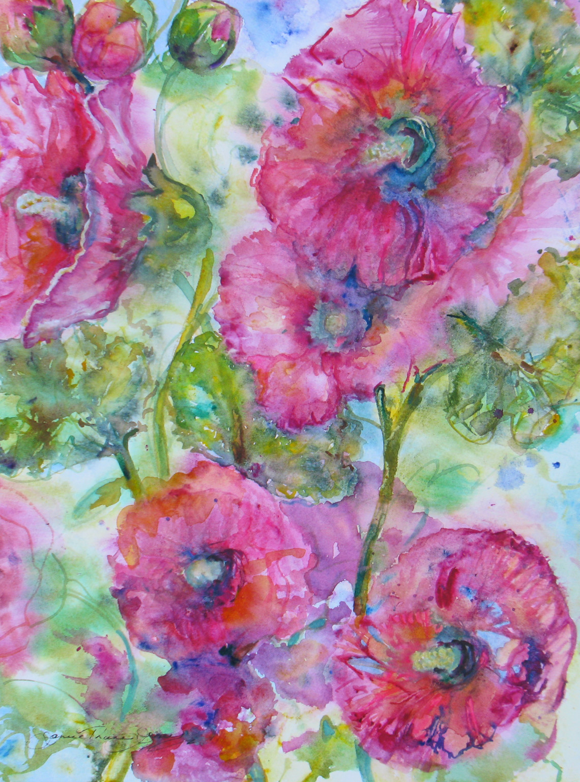 1140x1538 Daily Painters Abstract Gallery Hollyhocks In Bloom Original