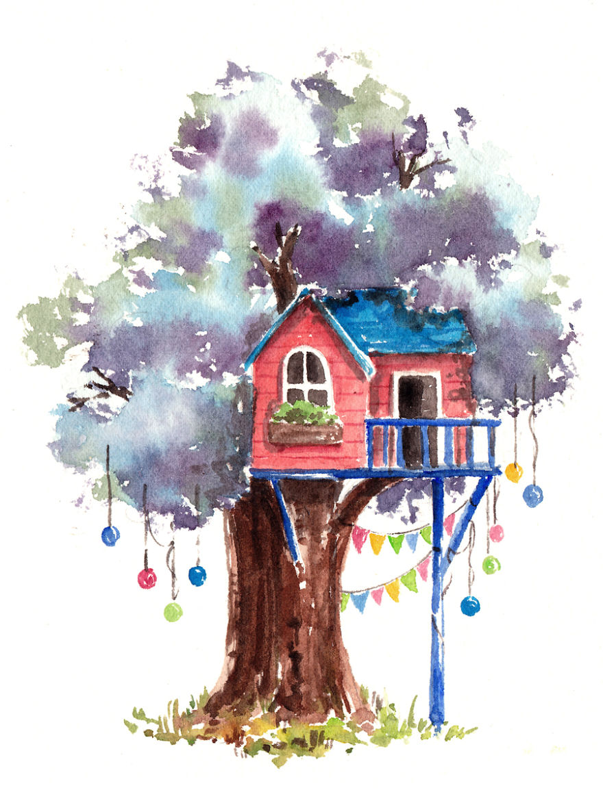 880x1173 I Use Watercolours To Paint Whimsical Tree Houses Bored