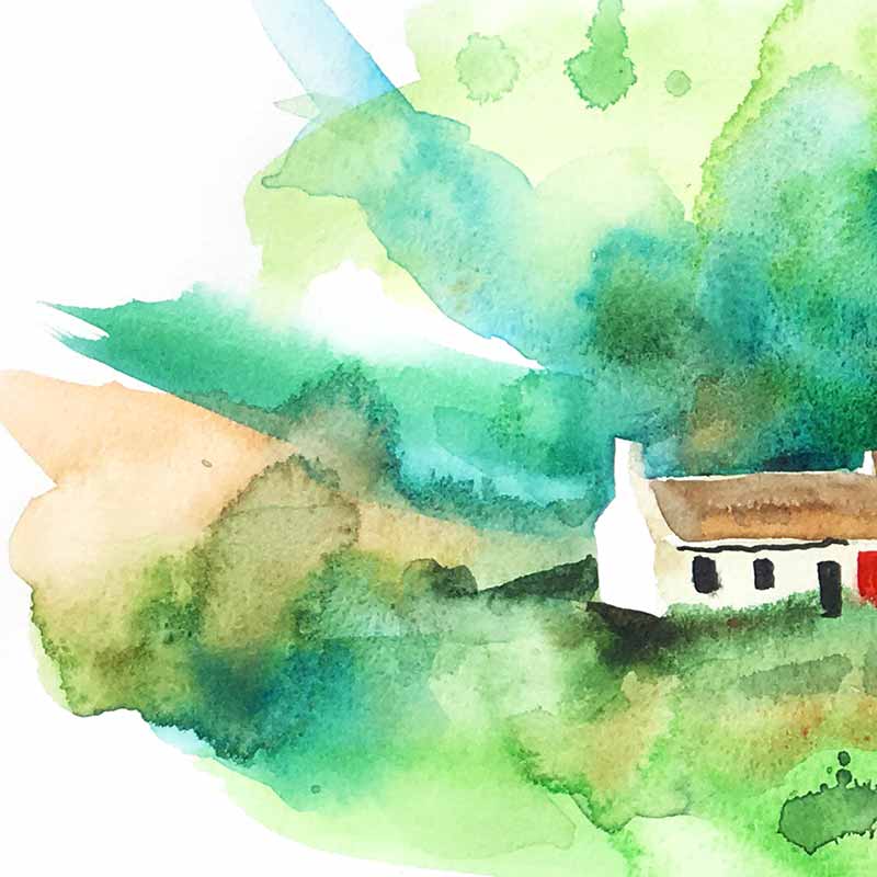 800x800 Watercolor Family Home Portrait, Digital Art Print Farbami