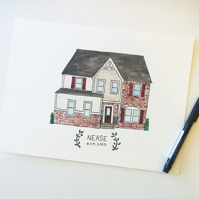 700x700 Custom Watercolor Home Portrait