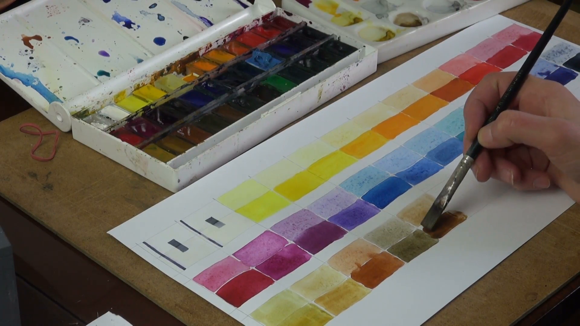 1920x1080 Making Watercolor Colour Chart On Paper Stock Video Footage