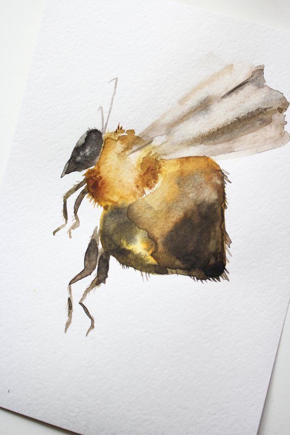 570x855 Original Watercolor Bumblebee Honey Bee Art Watercolor Etsy