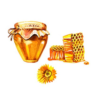 416x416 Watercolor Summer Honey Products On White Background Premium