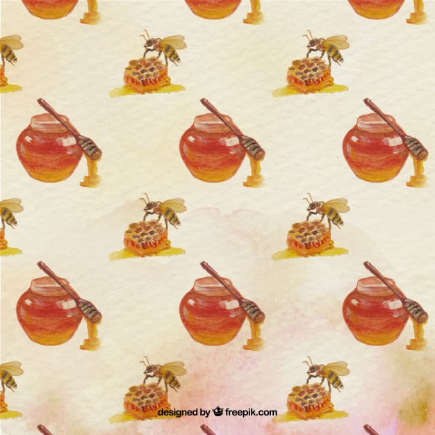 626x626 Watercolor Pattern Of Honey With Bee Vector Free Download