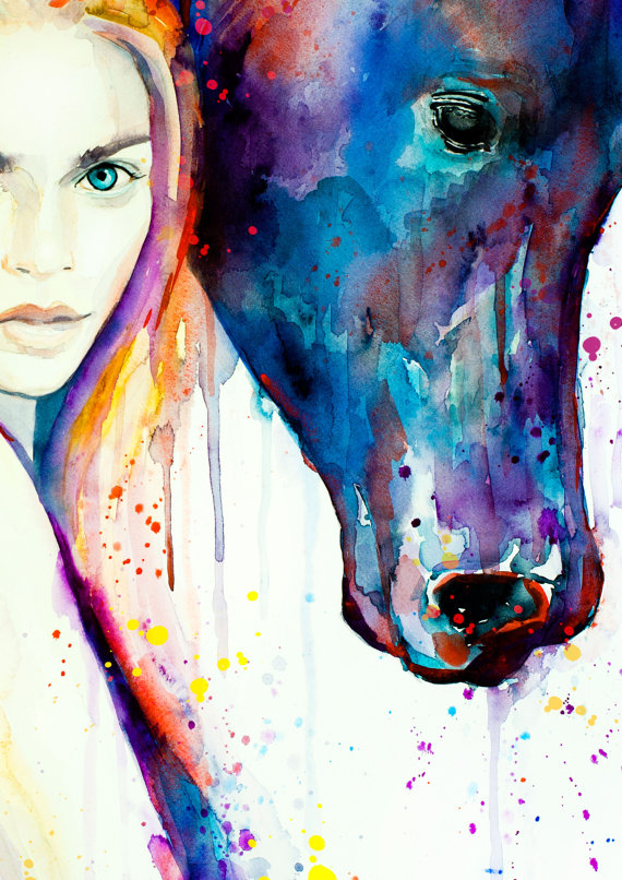 570x806 Horse Girl Watercolor Painting Print