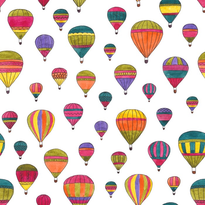 700x700 Hot Air Balloons Watercolor Hand Drawn Seamless Pattern Wall Mural
