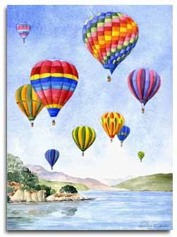 251x337 Original Watercolour Painting Of Hot Air Balloons By Artist Lesley