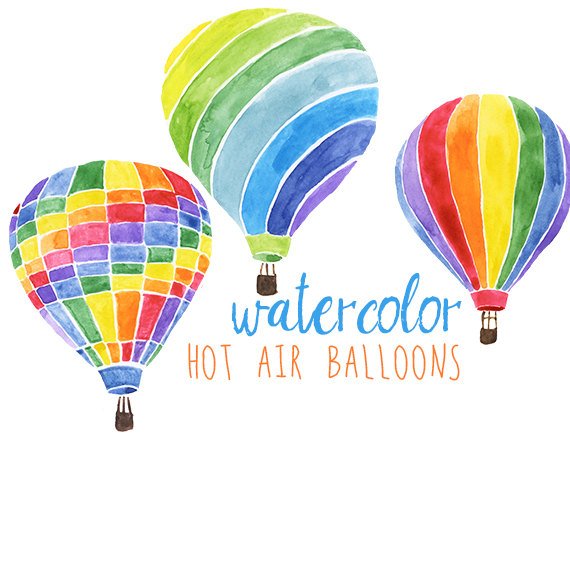 570x570 Watercolor Hot Air Balloons Party Festive Clip Art Hot Air Etsy
