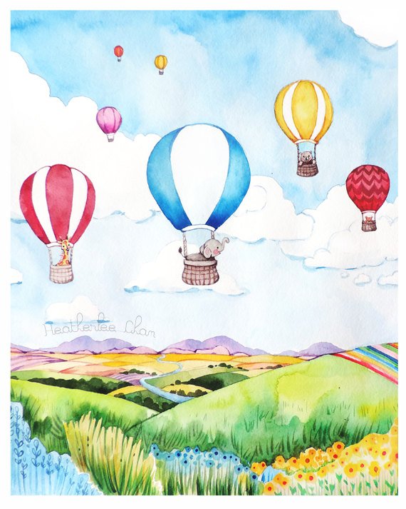570x713 Hot Air Balloon Watercolor Print Of Painting Etsy