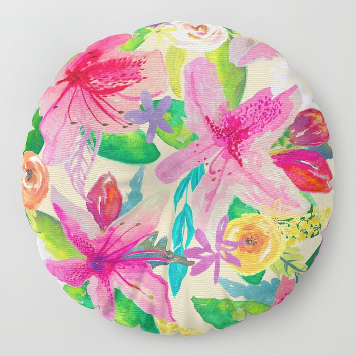 700x700 Hot Pink Watercolor Azalea Garden Painting Print Floor Poof