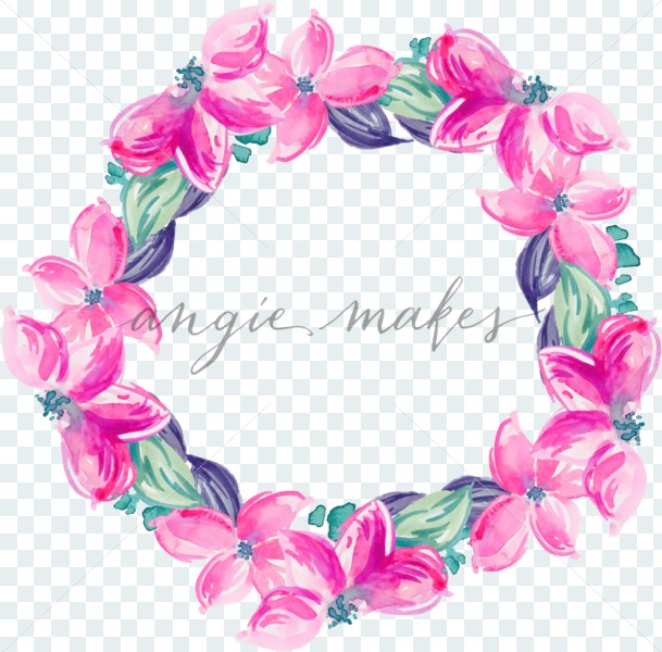 609x600 Hot Pink Watercolor Flower Frame