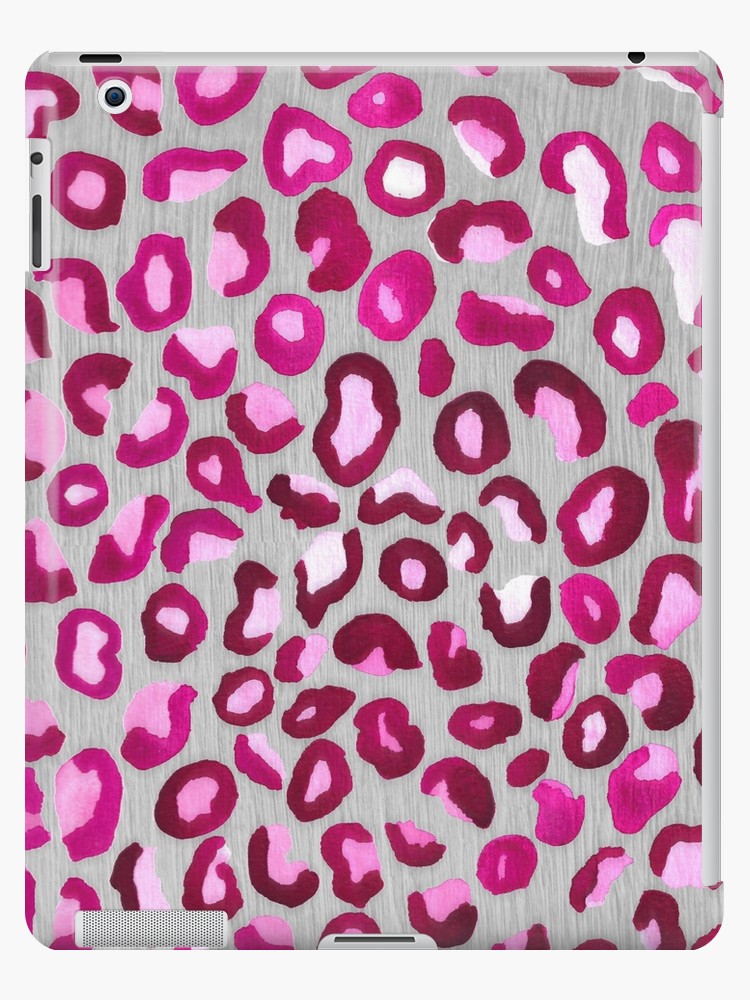 750x1000 Hot Pink Watercolor Leopard Print On Grey Wood Ipad Cases Amp Skins