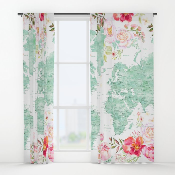 700x700 Mint Green And Hot Pink Watercolor World Map With Cities Window