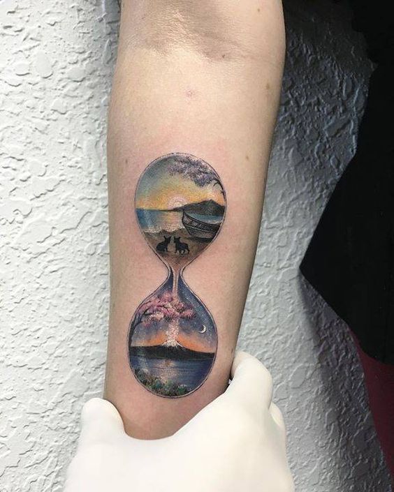 564x705 Landscape Hourglass Tattoo On The Right Inner Forearm. Tattoo Ideas