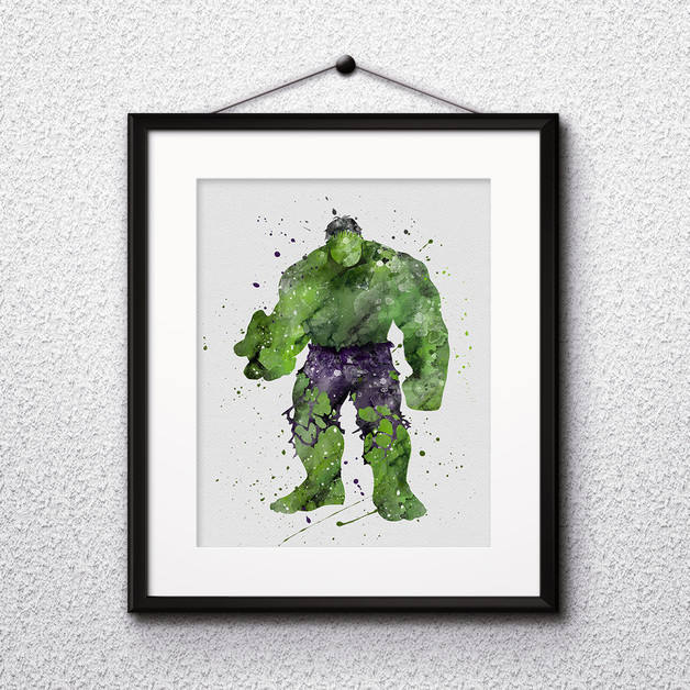 628x628 Hulk Watercolor Print, Hulk Art, Marvel Comics Art, Superhero Art