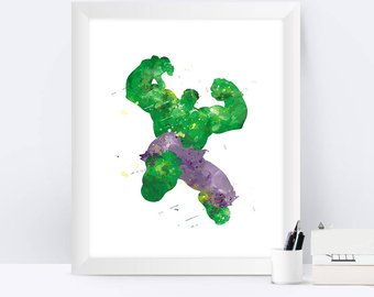 340x270 Hulk Print Avengers Watercolor Poster Marvel Printable Hulk